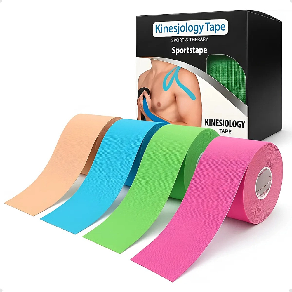 Fita Kinesio Fita Bandagem Elástica Adesiva Suporte Muscular Estabilização Articular Recuperação Física Flexível Respirável Resistência Ao Suor Conforto Pele Uso Esportivo e Reabilitação Terapêutica 5 M x 5 Cm Sports Tape
