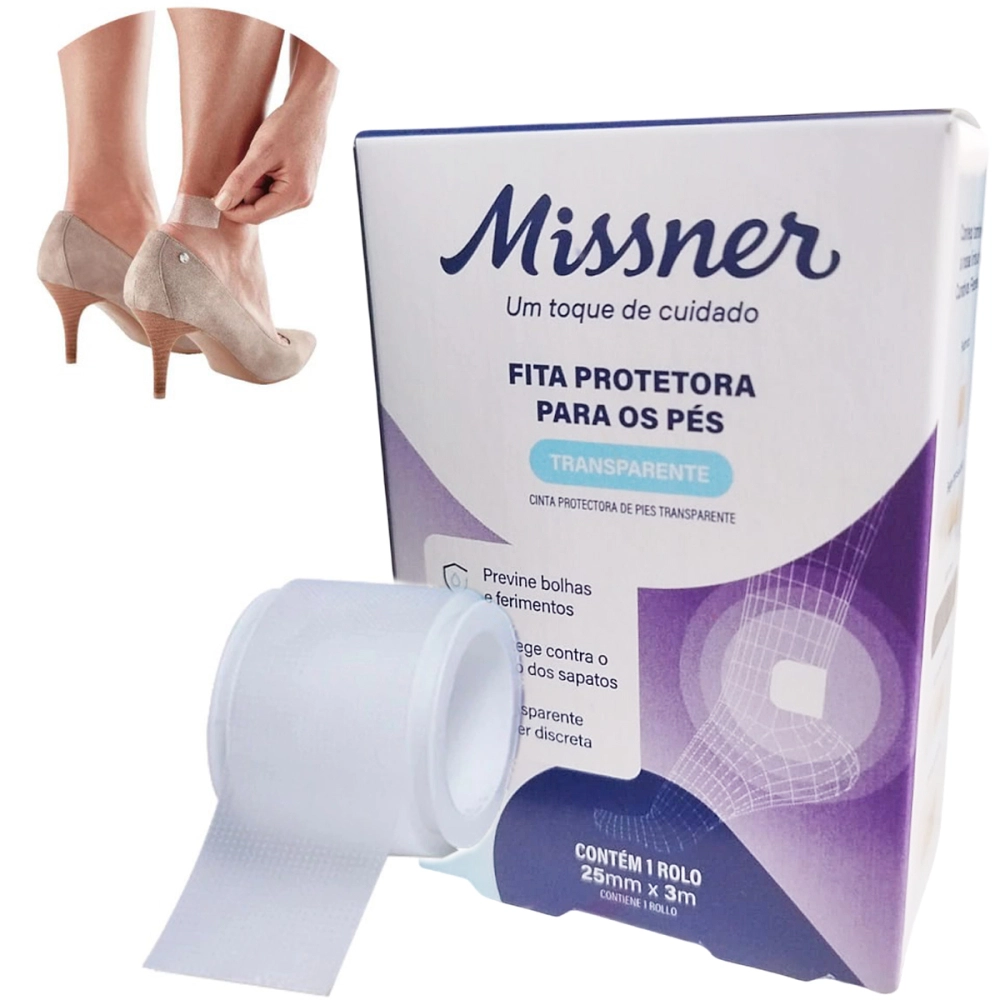 Fita Protetora Discreta Para Os Pes Calcanhar Transparente Respiravel Flexivel 25MM x 3M Missner