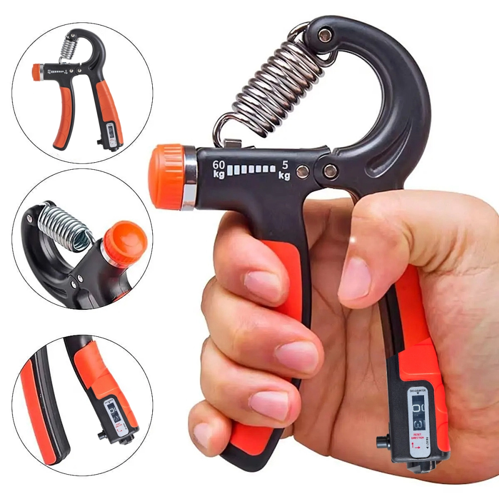Hand Grip Com Mola Ajustável De Intensidade 5 A 60Kg Fortalecedor Antebraço Punho Fisioterapia Fitness Com Contador Alux