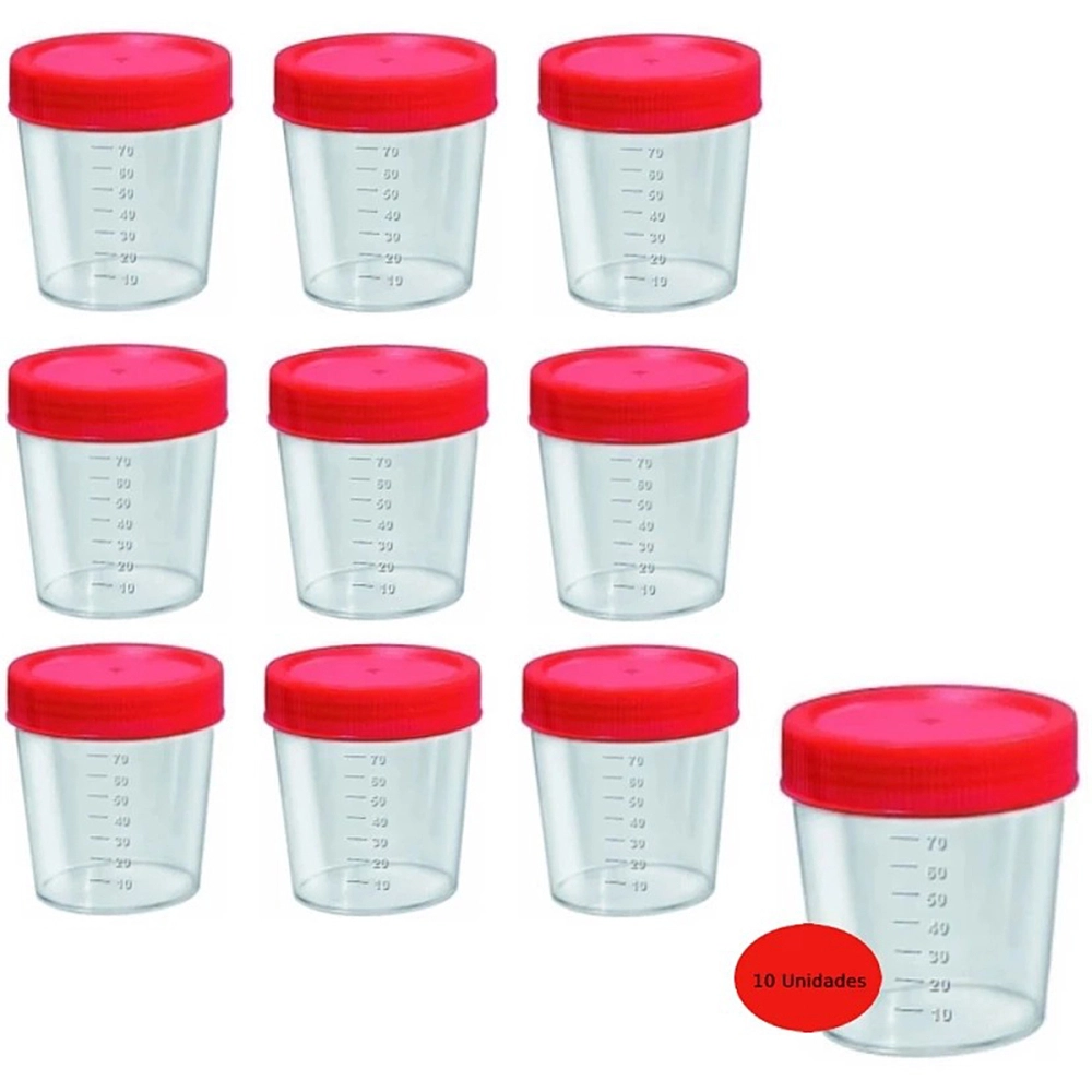 Kit Com 10 Coletores Com Tampo E Pá Para Fezes E Urina Universal Esteril Transparente 80 Ml Cralplast