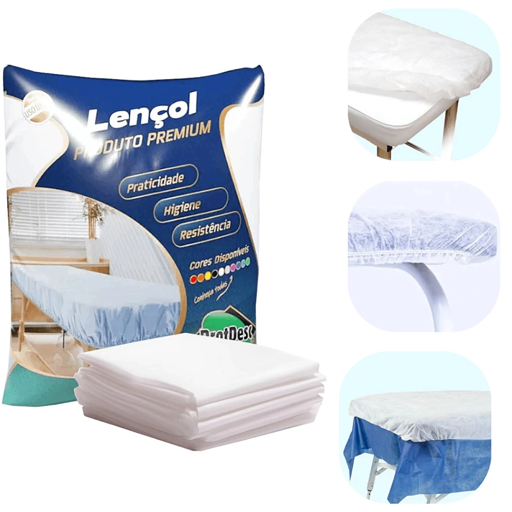 Lençol Descartavel TNT Com Elastico Premium 20gm Branco 210 x 90cm 10 Unidades Protdesc