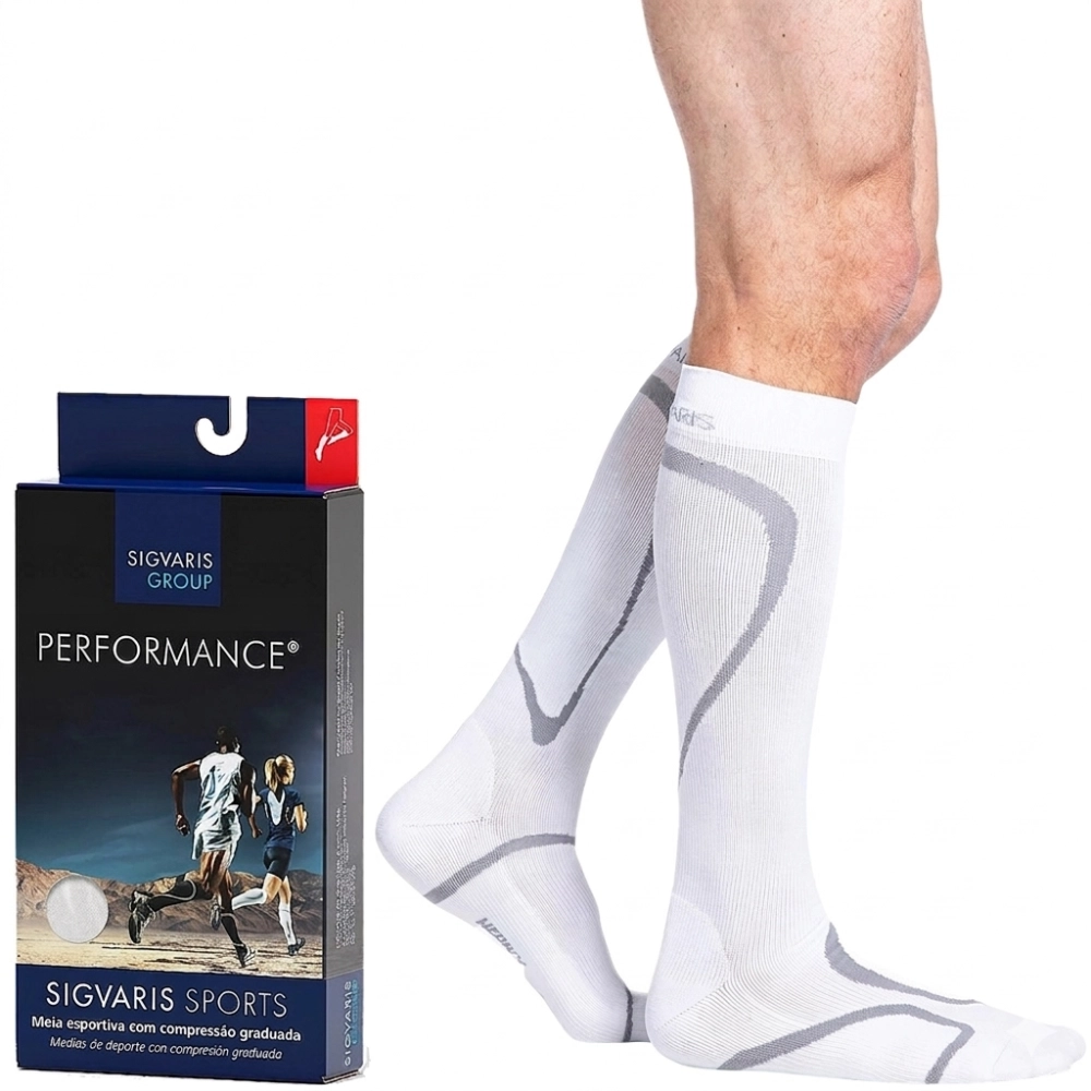 Meia de Compressão Esportiva Performance 20-30mmHg Sigvaris Branca