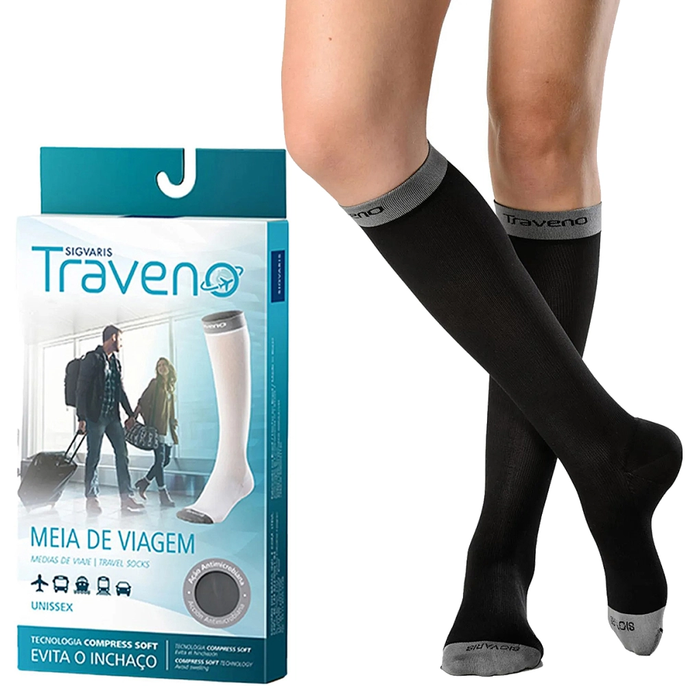 Meia Para Viagem 3/4 Compressão Suave Traveno Fechada Evita Inchaço Unissex Sigvaris