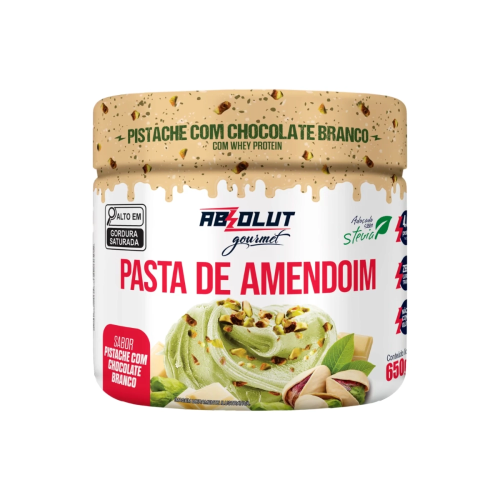 Pasta De Amendoim Gourmet Com Whey Protein Pistache Com Chocolate Branco 650g Absolut