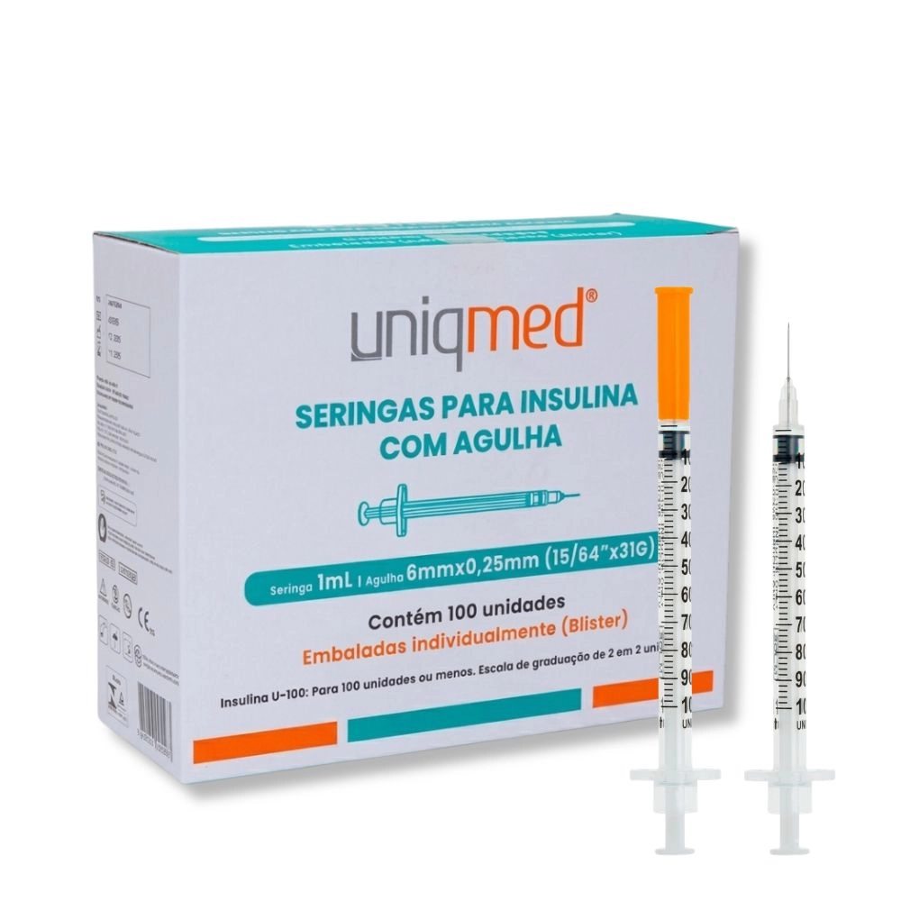 Seringa para Insulina 1ml 6mm x 0,25mm (31G) 100un Uniqmed