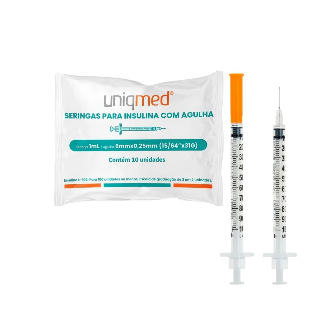 Seringa para Insulina 1ml 6mm x 0,25mm (31G) 10 unidades Uniqmed