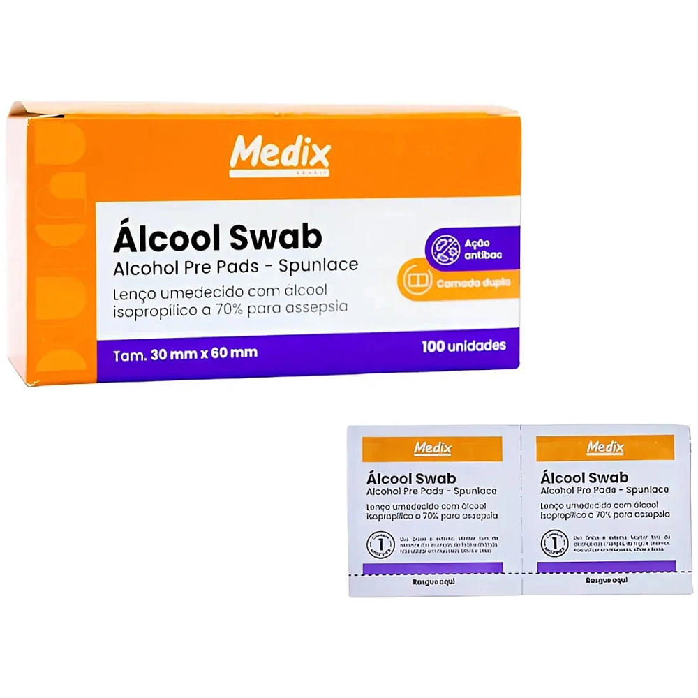 Swab Caixa Saches 30x60 MM Lenço Umedecido Descartavel De Alcool Procedimentos Para Assepsia Limpeza De Pele Medix 100 Unidades Swab Caixa Saches 30x60 MM Lenço Umedecido Descartavel De Alcool Procedimentos Para Assepsia Limpeza De Pele Medix 100 Unidades