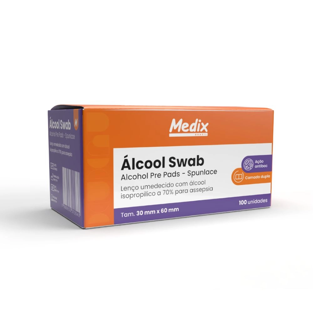  Swab de Álcool 70% Lenço Assepsia 30x60cm 100 Unidades Medix