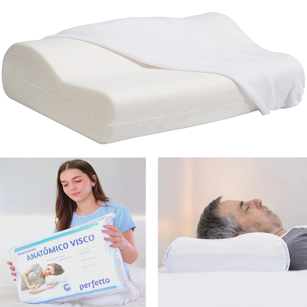 Travesseiro Almofada Anatomico Cervical Capri Perfil Baixo Visco Elastico 50 x 31 x 10/7 Cm Tecnologia NASA 201002 Perfetto