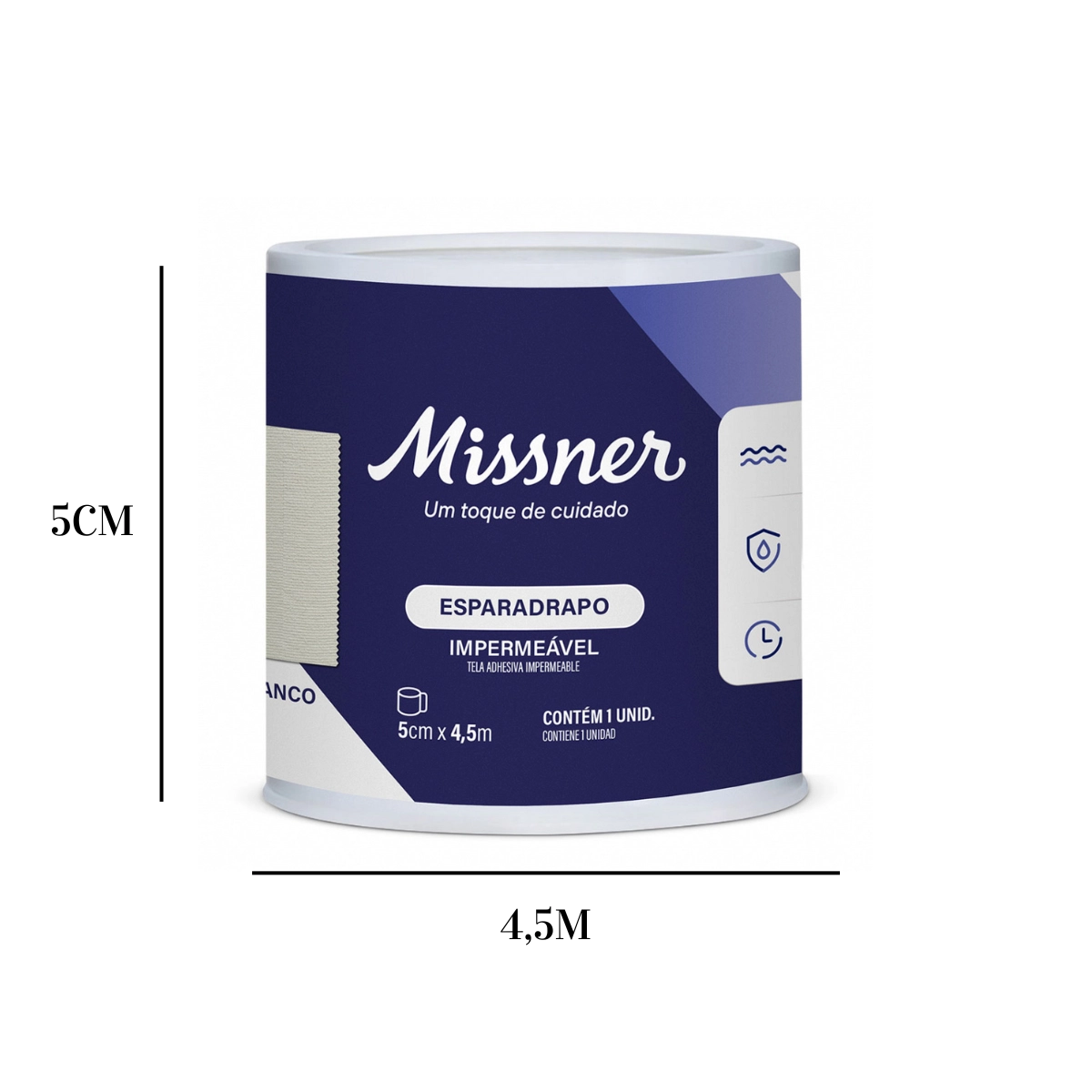Esparadrapo Impermeavel 5cm x 4,5m Branco Missner