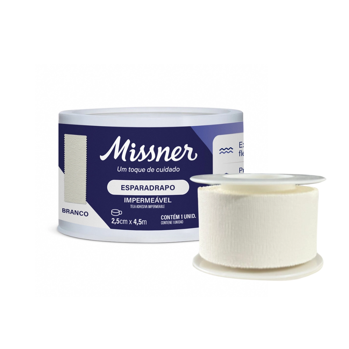 Esparadrapo Impermeavel  2,5cm x 4,5m Branco Missner