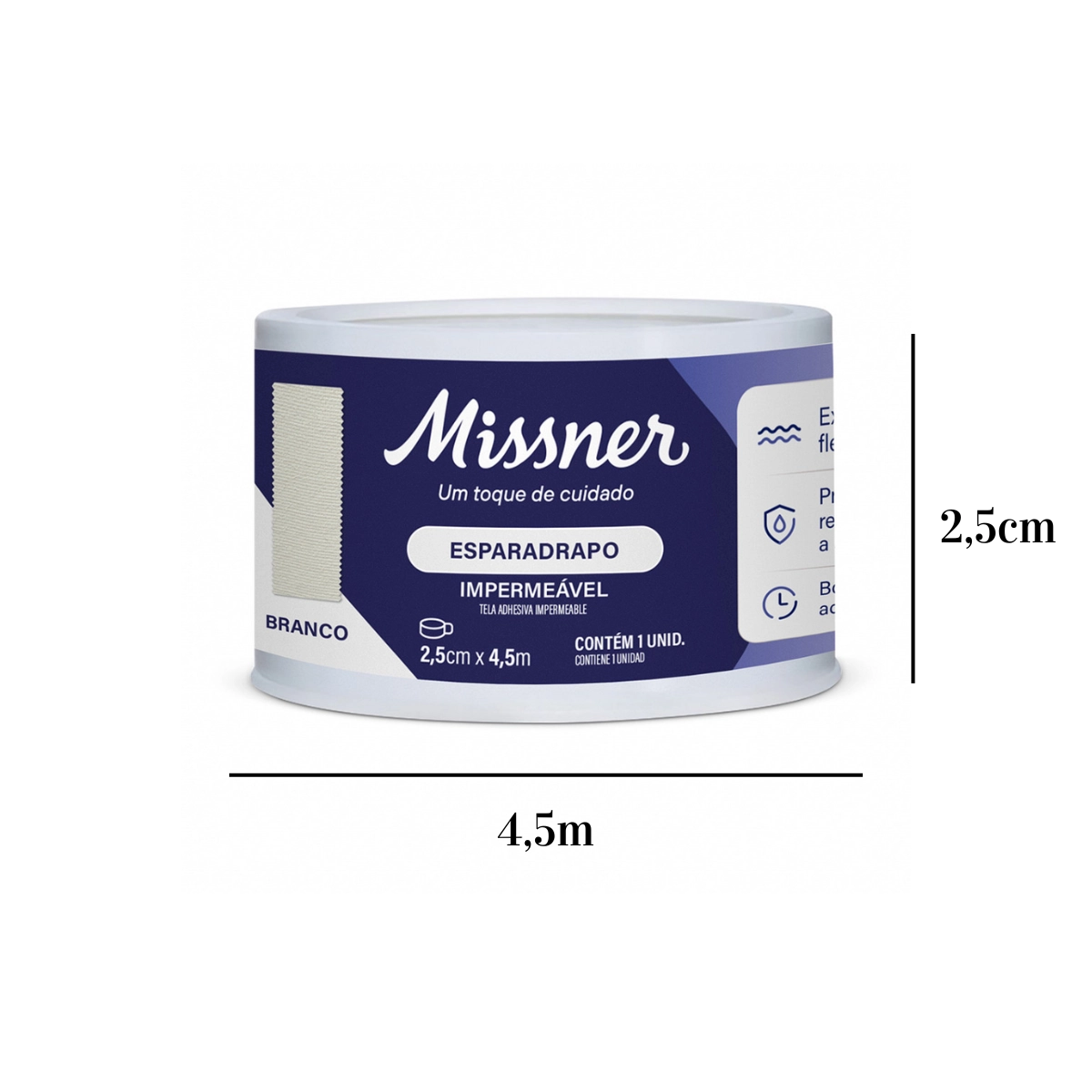 Esparadrapo Impermeavel  2,5cm x 4,5m Branco Missner