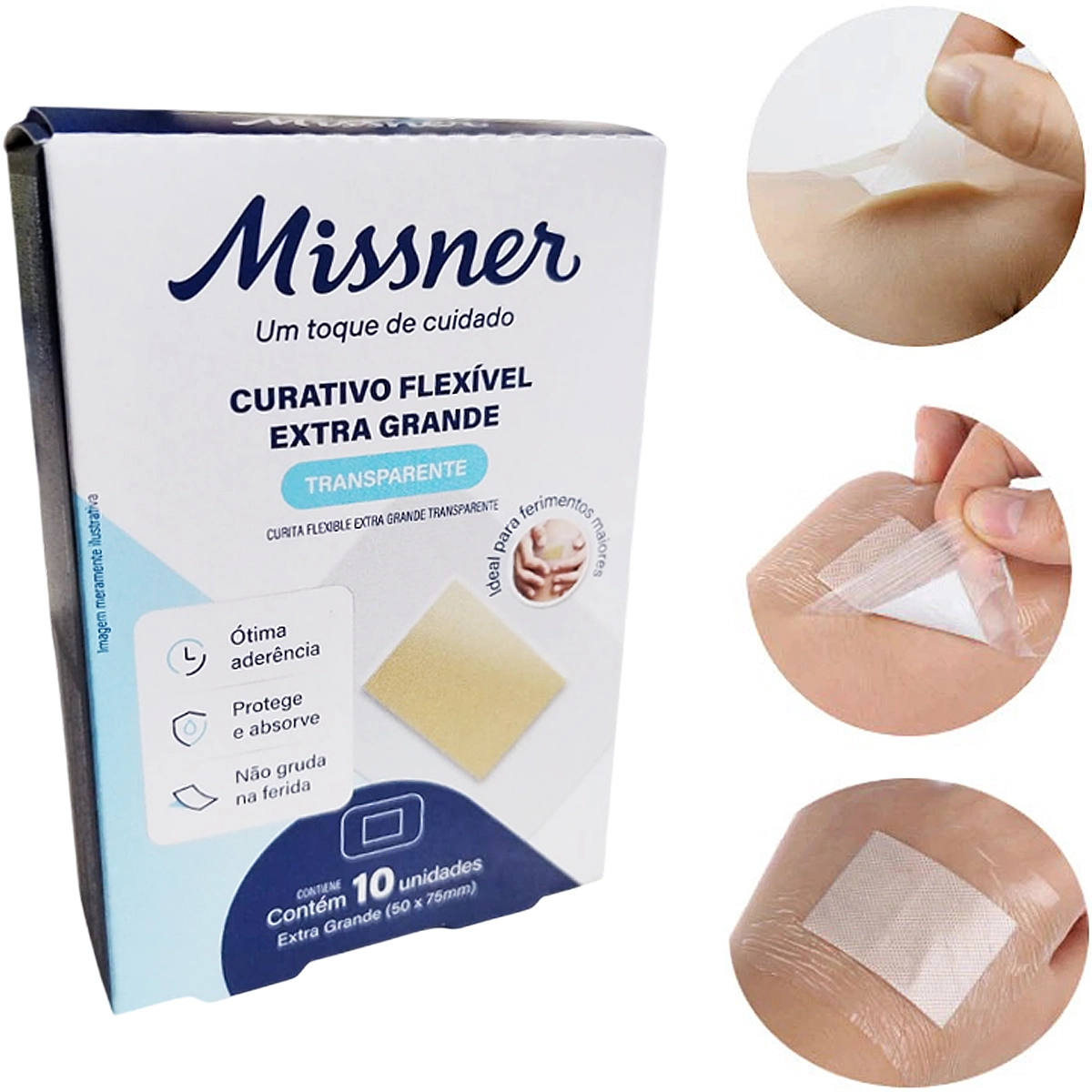 Curativo Band Aid Extra Grande Transparente Flexivel Impermeavel Alta Fixaçao 7,5 x 5 Cm Missner