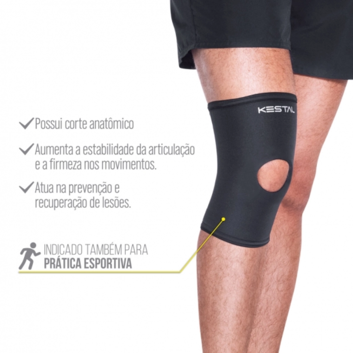 Joelheira Com OrifÍcio e Reforço Patelar Preta Kestal 