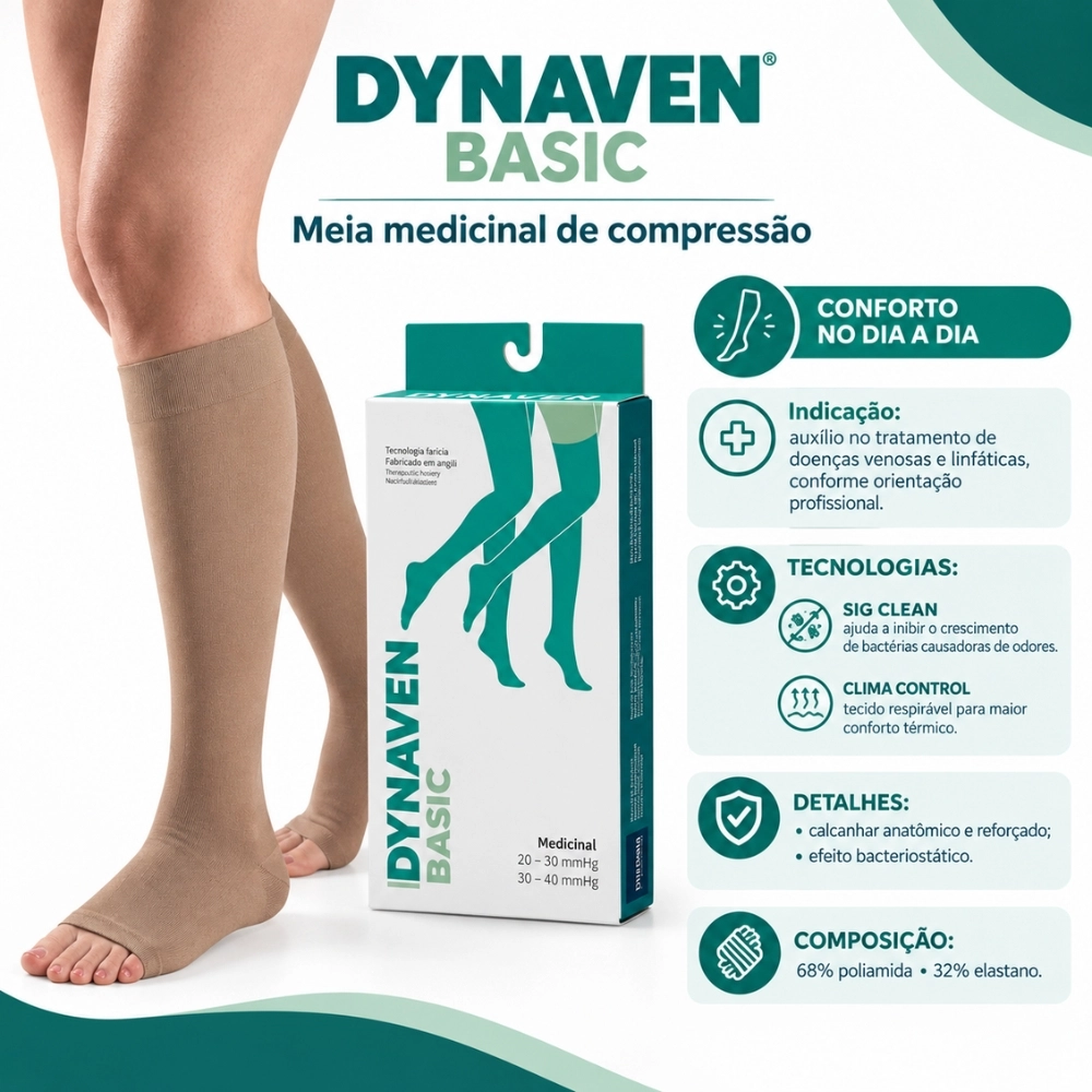 Meia de Compressão Elastica Panturilha 3/4 Basic 20-30 Ponteira Aberta Sigvaris