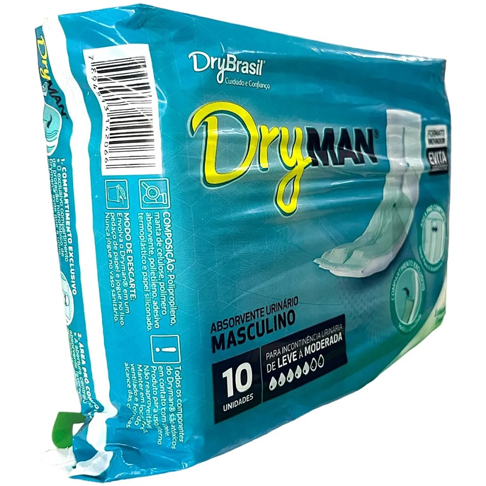 Absovente Urinário Geriátrico Protetor Masculino Idosos Incontinência Urinária Dryman Absorção Leve E Moderada Proteção Pacote Com 10 Unidades