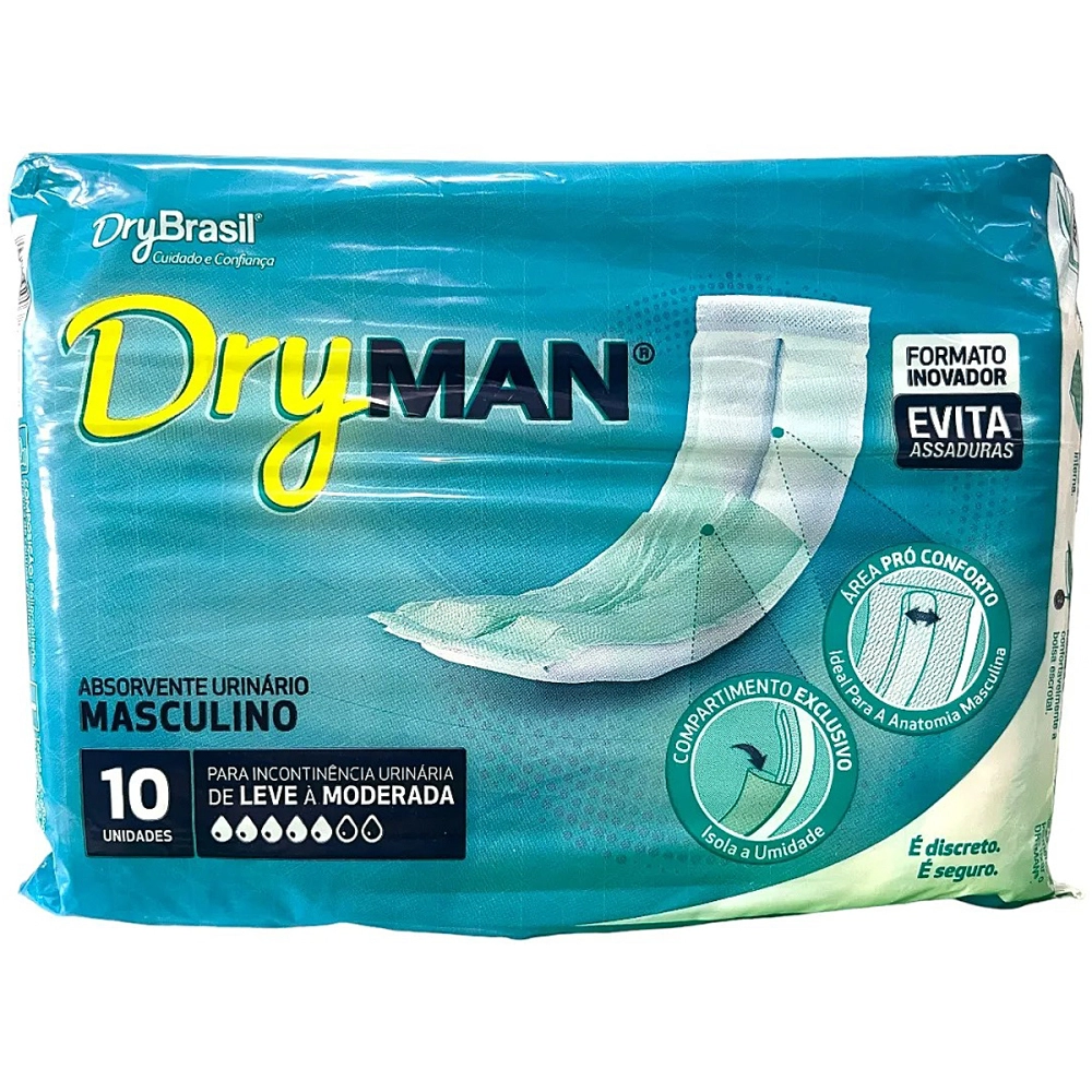 Absovente Urinário Geriátrico Protetor Masculino Idosos Incontinência Urinária Dryman Absorção Leve E Moderada Proteção Pacote Com 10 Unidades