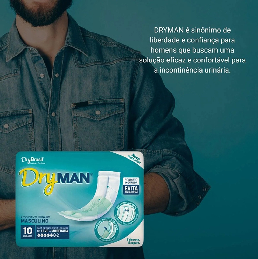 Absovente Urinário Geriátrico Protetor Masculino Idosos Incontinência Urinária Dryman Absorção Leve E Moderada Proteção Pacote Com 10 Unidades