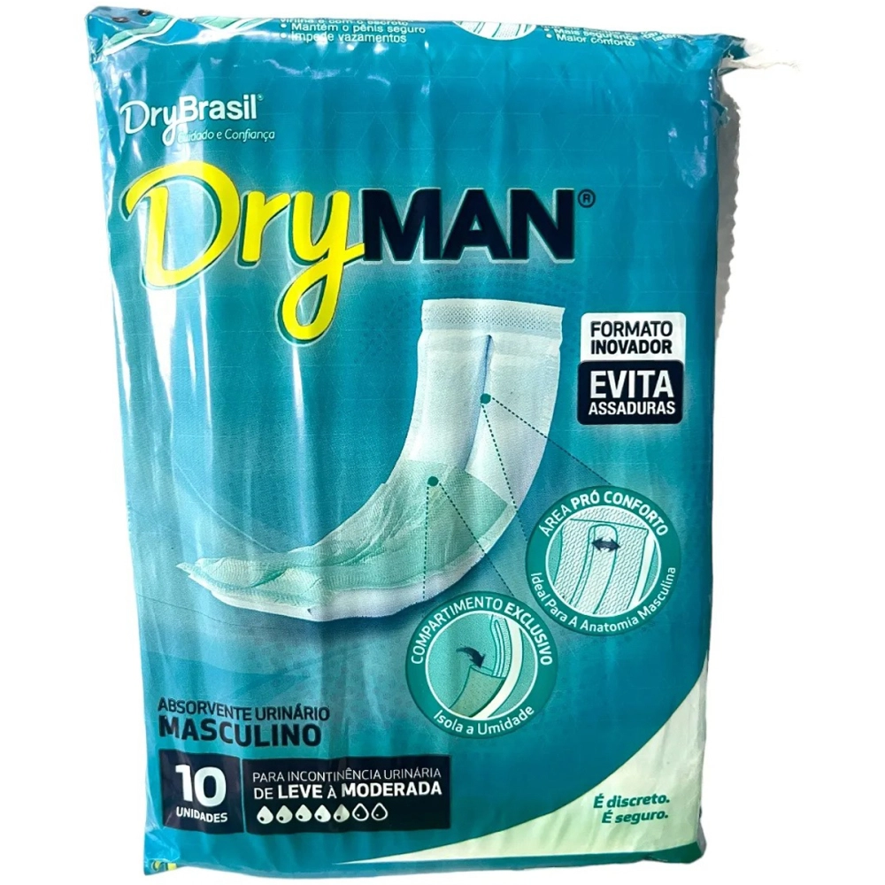 Absovente Urinário Geriátrico Protetor Masculino Idosos Incontinência Urinária Dryman Absorção Leve E Moderada Proteção Pacote Com 10 Unidades