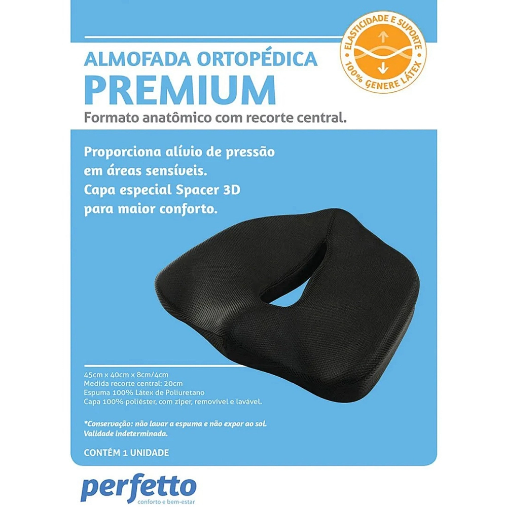 Almofada Anatomica Ortopedica Premium Aliviadora De Pressao Em Areas Sensiveis 45 x 40 x 8 Cm Perfetto 209124