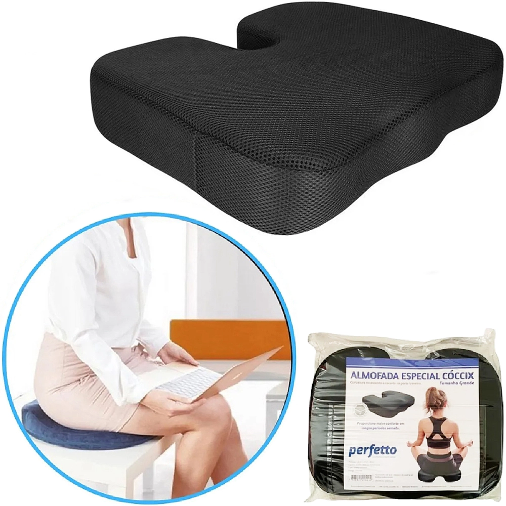 Almofada Assento Ortopedico Especial Coccix Para Dores E Desconfortos Ao Sentar Anatomico Com Base Antiderrapante 40 x 35 x 9 Cm Perfetto 209045