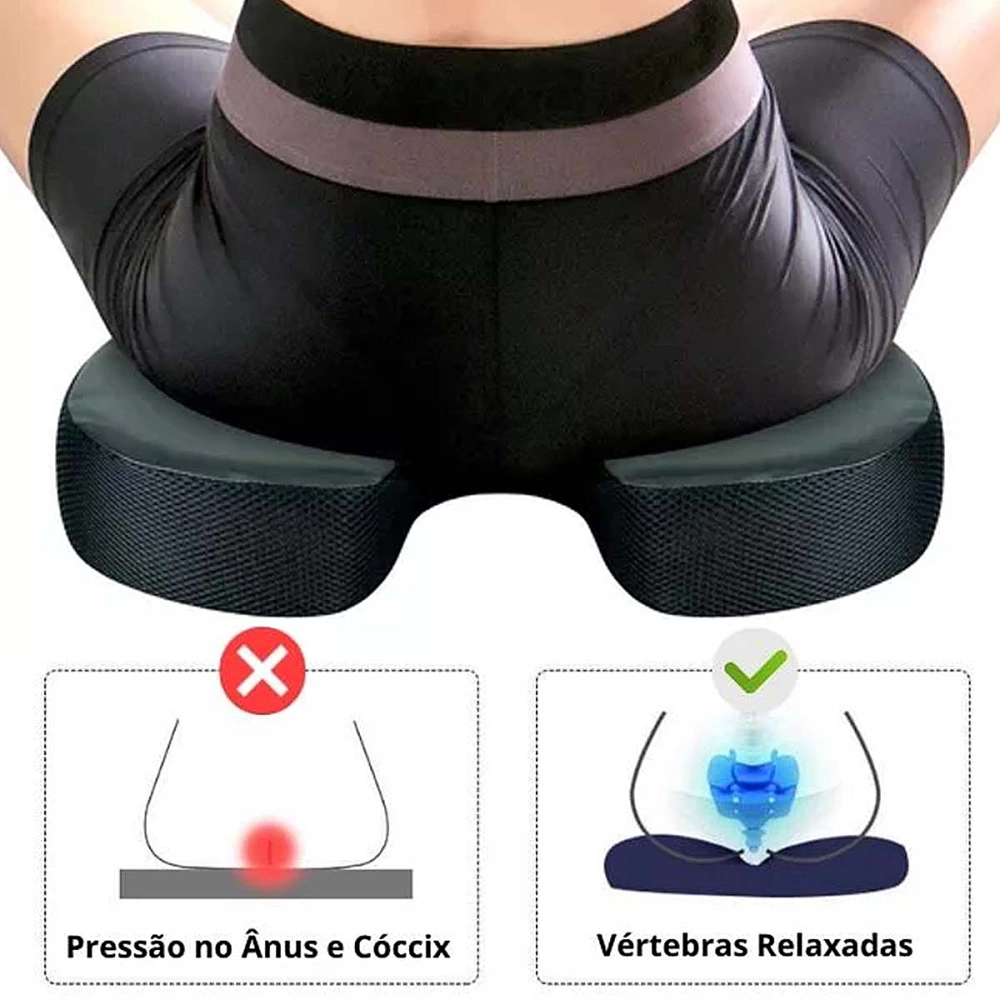 Almofada Assento Ortopedico Especial Coccix Para Dores E Desconfortos Ao Sentar Anatomico Com Base Antiderrapante 40 x 35 x 9 Cm Perfetto 209045