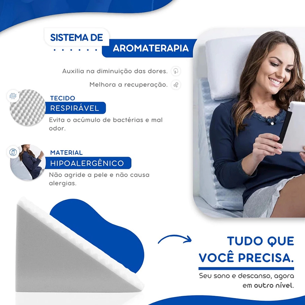 Almofada Espuma Encosto Triangular Multiuso Anti Varizes Pós Operatório Amamentação Refluxo Postura Ortopédico Cervical Lombar + Capa Natural Home Care