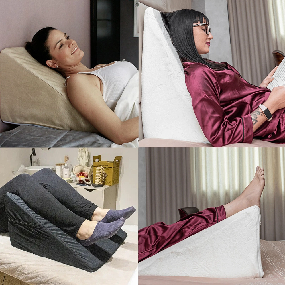 Almofada Espuma Encosto Triangular Multiuso Anti Varizes Pós Operatório Amamentação Refluxo Postura Ortopédico Cervical Lombar + Capa Natural Home Care