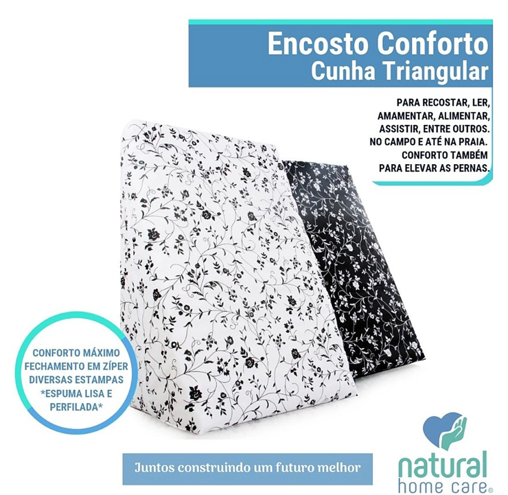 Almofada Espuma Encosto Triangular Multiuso Anti Varizes Pós Operatório Amamentação Refluxo Postura Ortopédico Cervical Lombar + Capa Natural Home Care