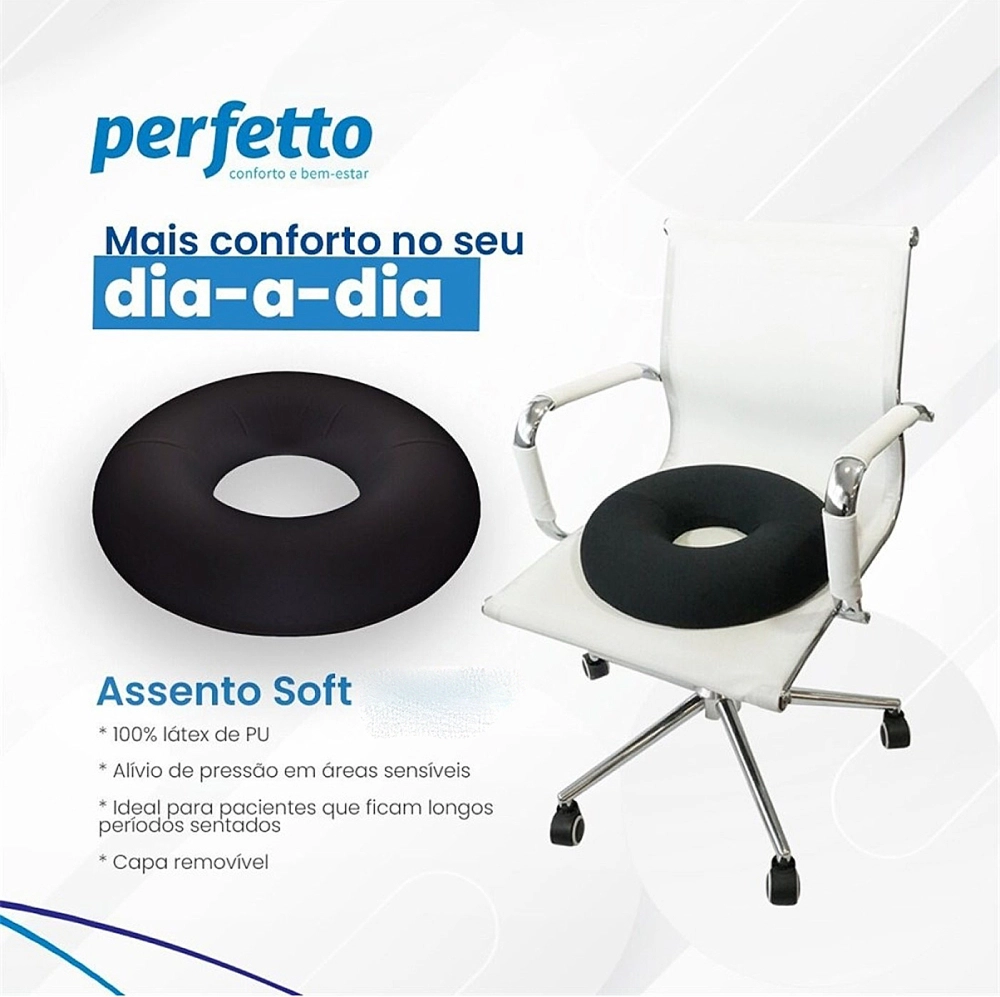 Assento Almofada Soft Preto Para Alivio De Pressao em Areas Sensiveis Tamanho Grande 40 x 13 x 7 Cm Perfetto 209078