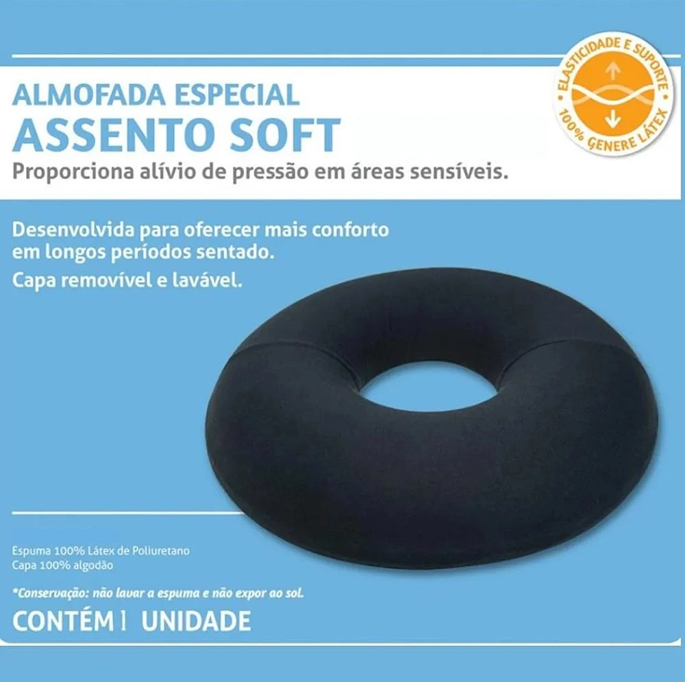 Assento Almofada Soft Preto Para Alivio De Pressao em Areas Sensiveis Tamanho Extra Grande 48 x 16 x 8 Cm Perfetto 202167