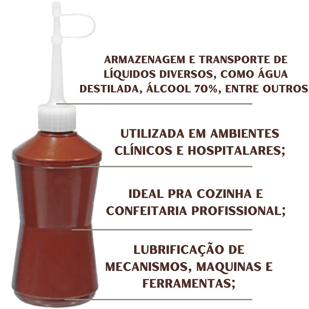 Almotolia Frasco Pisseta Plastica Graduada Polietileno Bico Reto Altamente Resistente