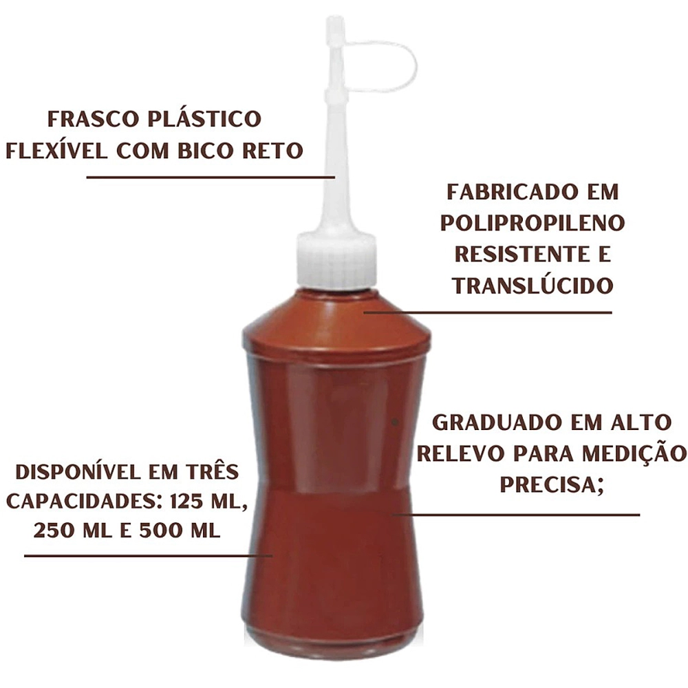 Almotolia Frasco Pisseta Plastica Graduada Polietileno Bico Reto Altamente Resistente