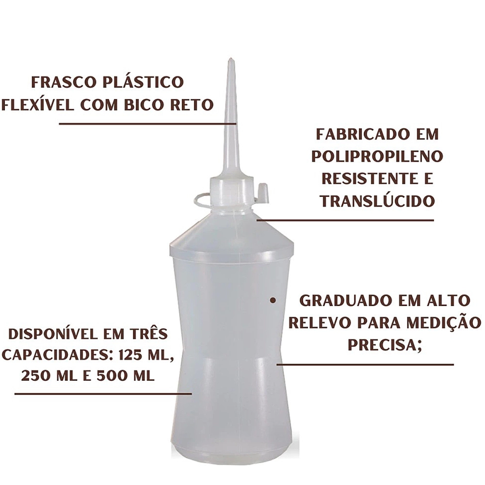 Almotolia Frasco Pisseta Plastica Graduada Polietileno Bico Reto Altamente Resistente
