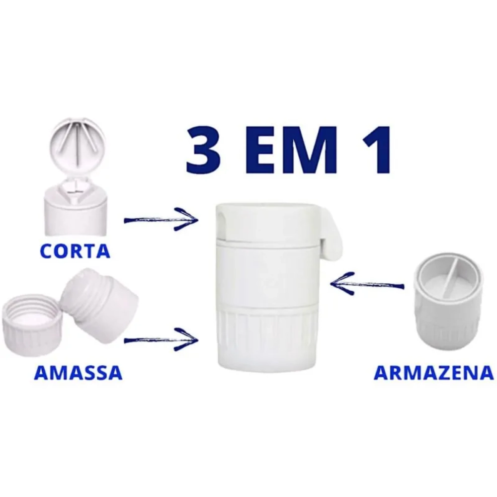 Amassador Comprimido 3 em 1 Cortador e Porta Comprimido Supermedy