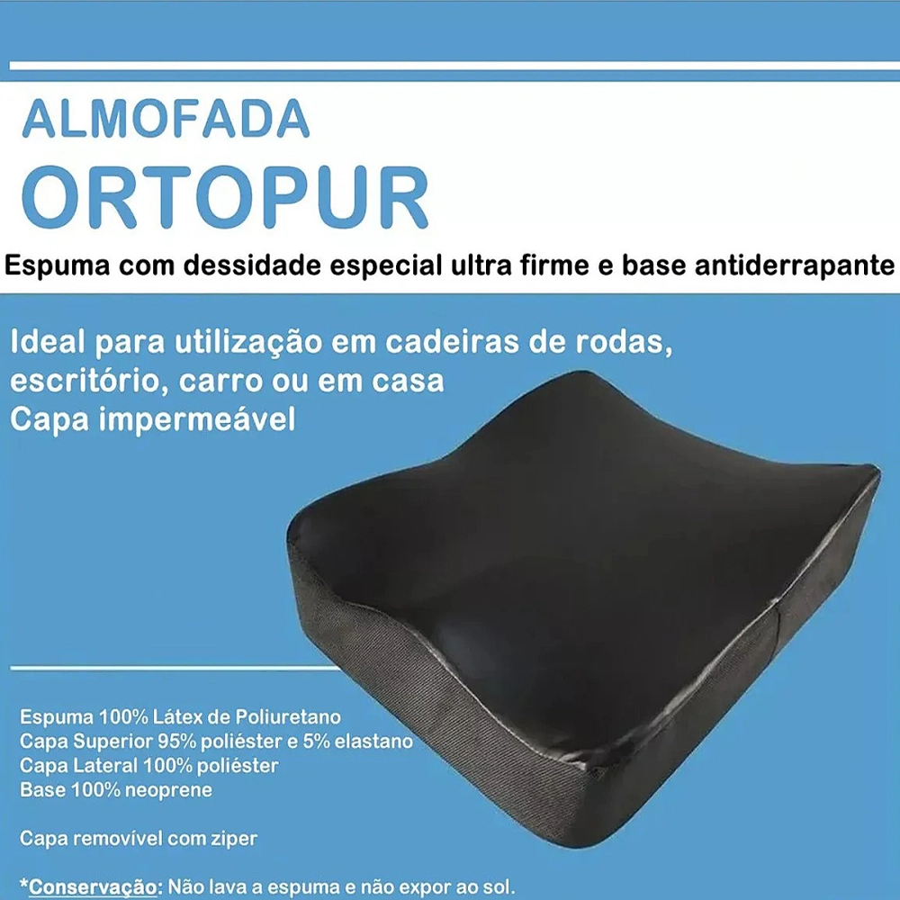 Almofada Assento Espuma Com Densidade Ultra Firme E Base Antiderrapante Para Cadeiras De Rodas 44 x 40 x 10 Cm Ortopur 44 Perfetto 209135
