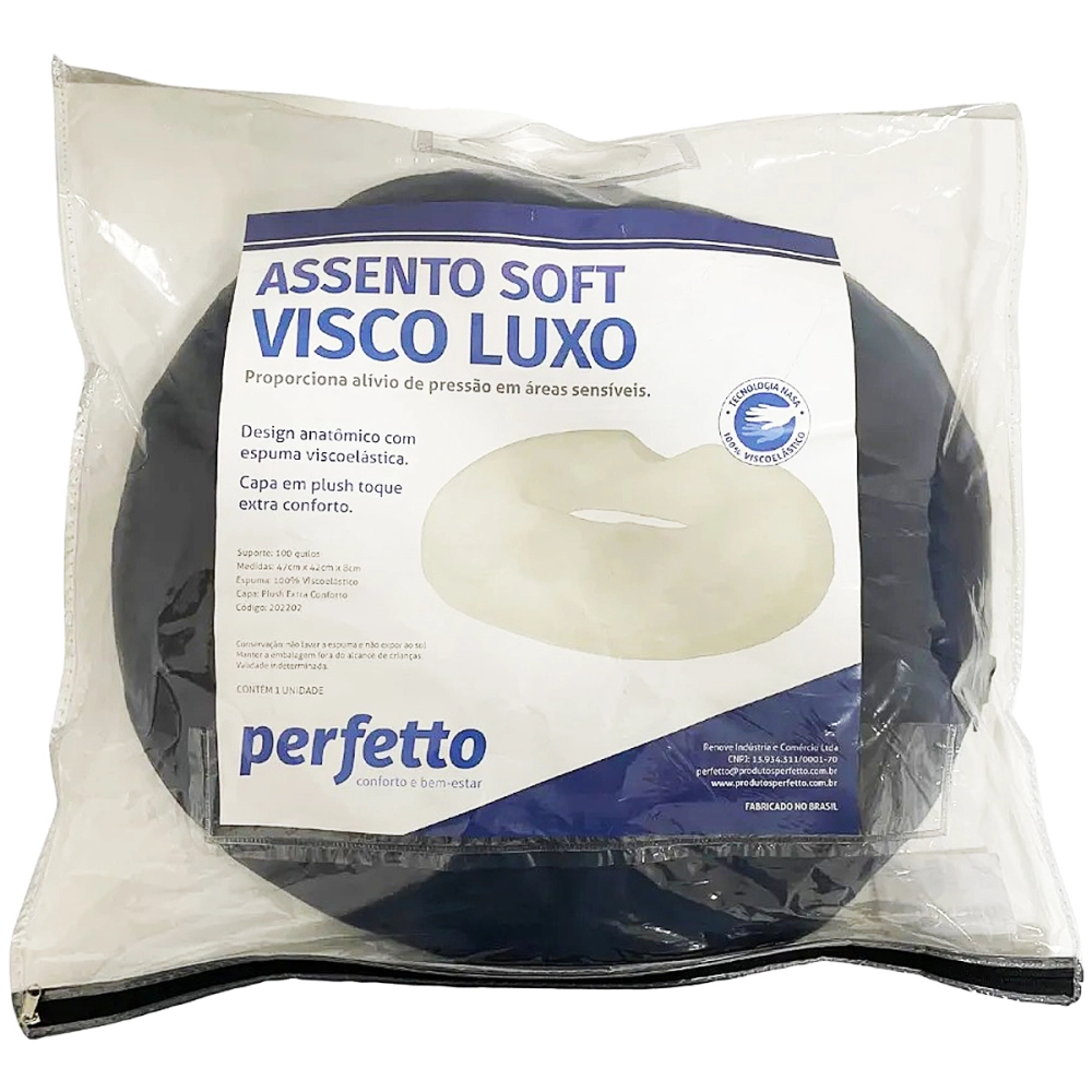 Assento Almofada Redonda Soft Visco Elastico Tecnologia NASA Luxo Alivio De Pressao Em Areas Sensiveis 47 x 42 x 8 Cm Perfetto 202202