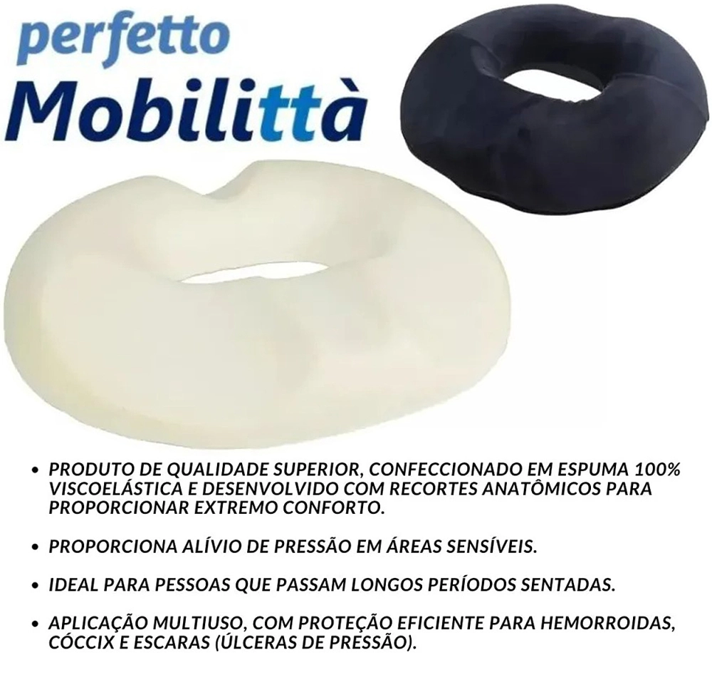 Assento Almofada Redonda Soft Visco Elastico Tecnologia NASA Luxo Alivio De Pressao Em Areas Sensiveis 47 x 42 x 8 Cm Perfetto 202202