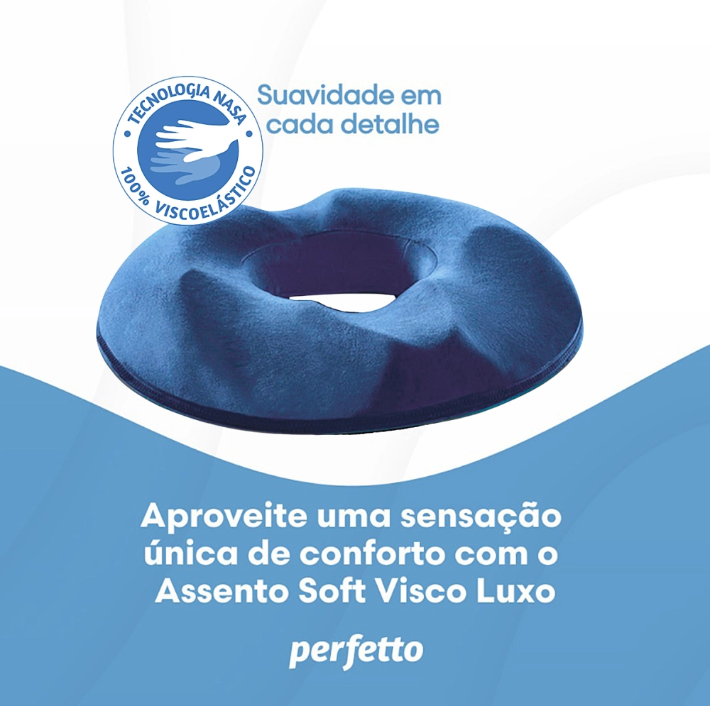 Assento Almofada Redonda Soft Visco Elastico Tecnologia NASA Luxo Alivio De Pressao Em Areas Sensiveis 47 x 42 x 8 Cm Perfetto 202202