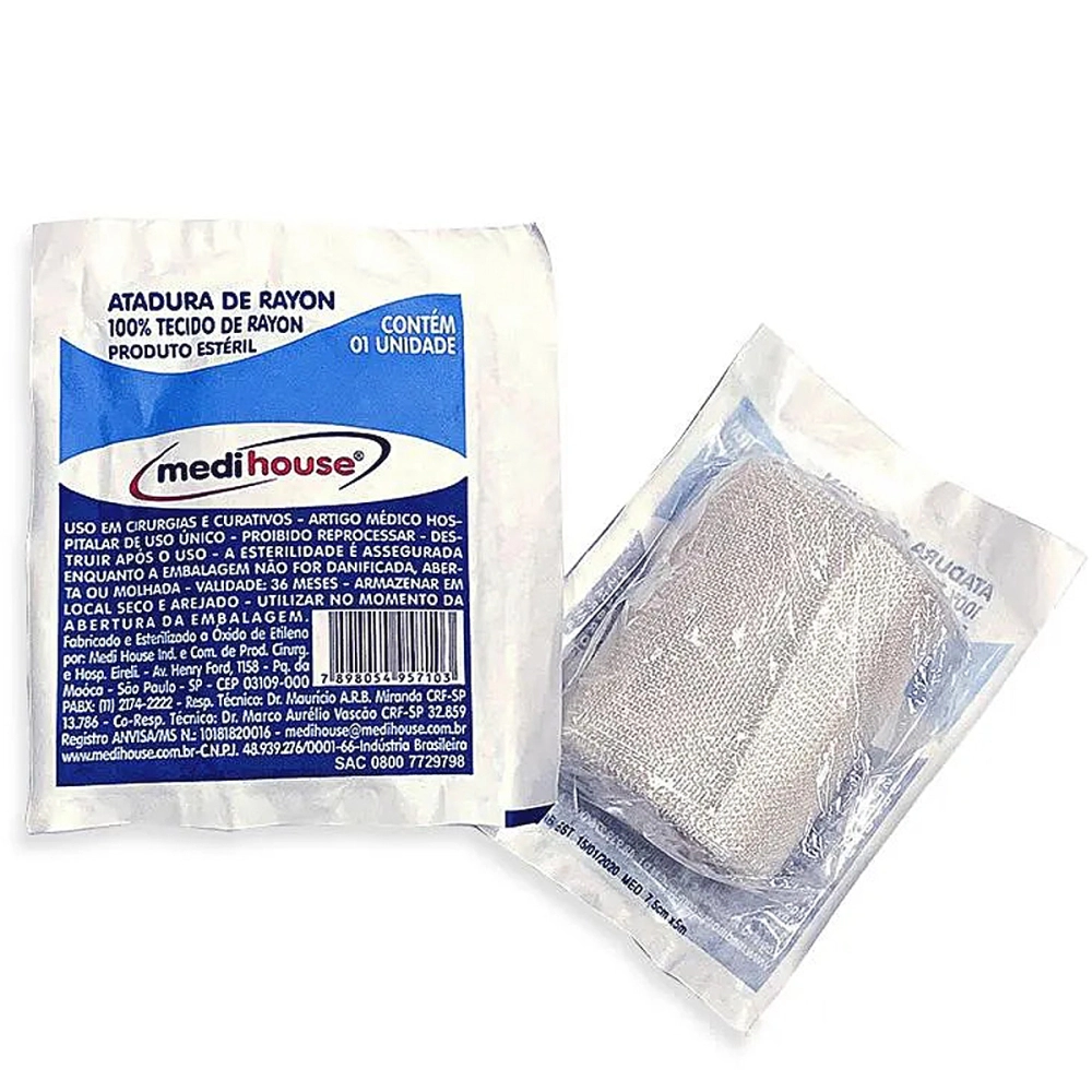 Atadura Rayon 7,5x5 Gaze Não Aderente Estéril MediHouse 100% Rayon