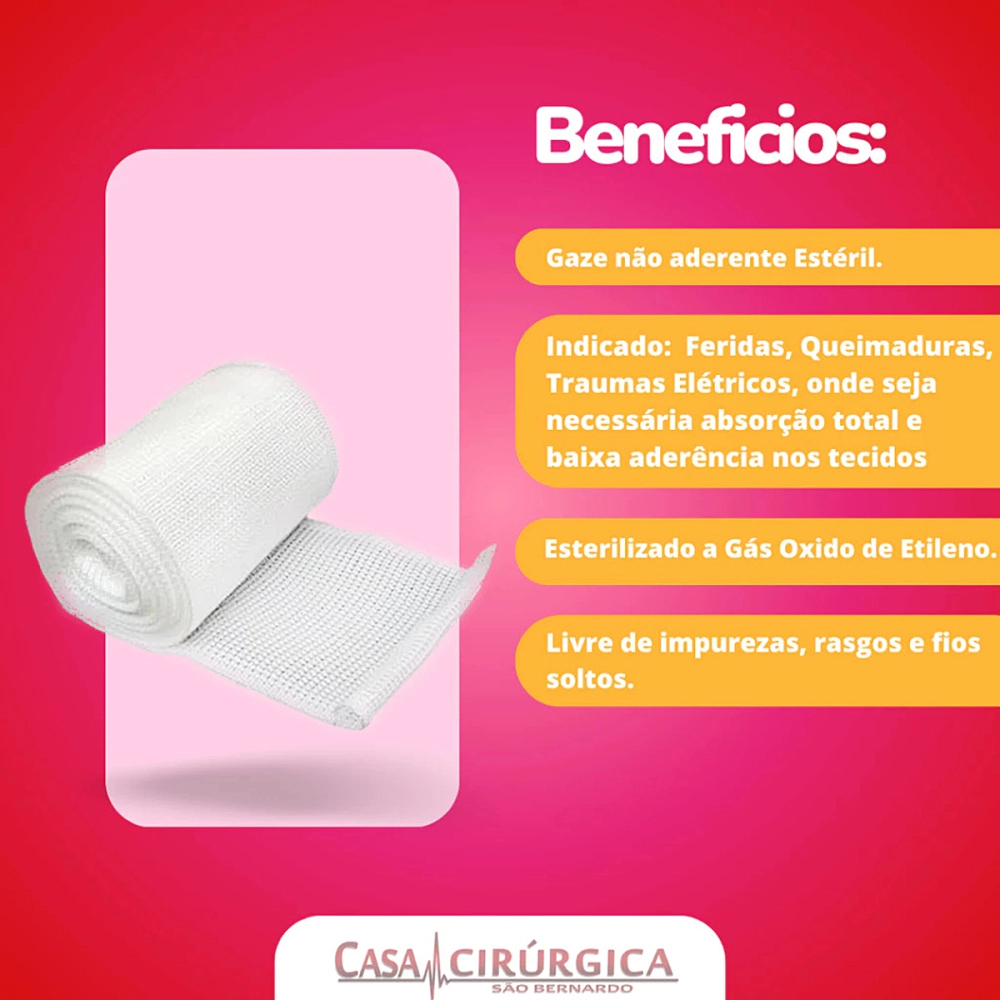Atadura Rayon 7,5x5 Gaze Não Aderente Estéril MediHouse 100% Rayon