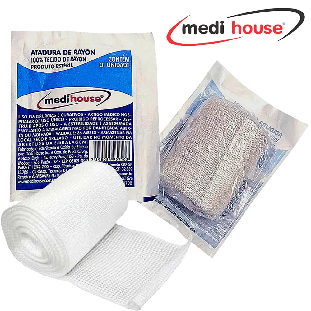 Atadura Rayon 7,5x5 Gaze Não Aderente Estéril MediHouse 100% Rayon