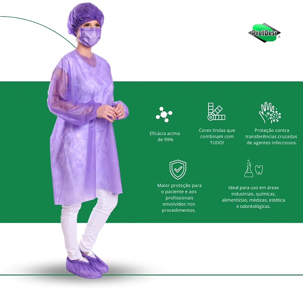 Avental Descartavel BrancoTNT Manga Longa 10 Unidades Gramatura 30 Protdesc