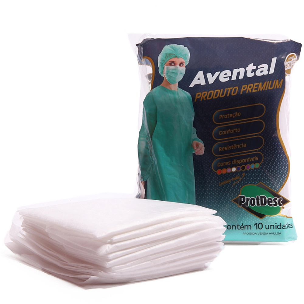 Avental Descartavel BrancoTNT Manga Longa 10 Unidades Gramatura 30 Protdesc