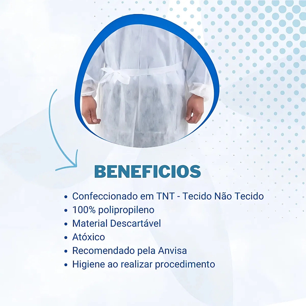 Avental Descartavel BrancoTNT Manga Longa 10 Unidades Gramatura 30 Protdesc