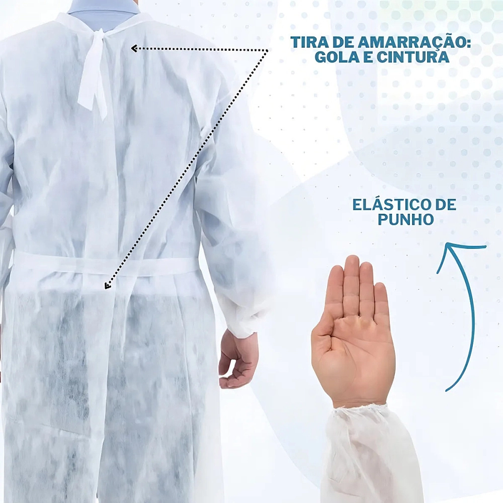 Avental Descartavel BrancoTNT Manga Longa 10 Unidades Gramatura 30 Protdesc