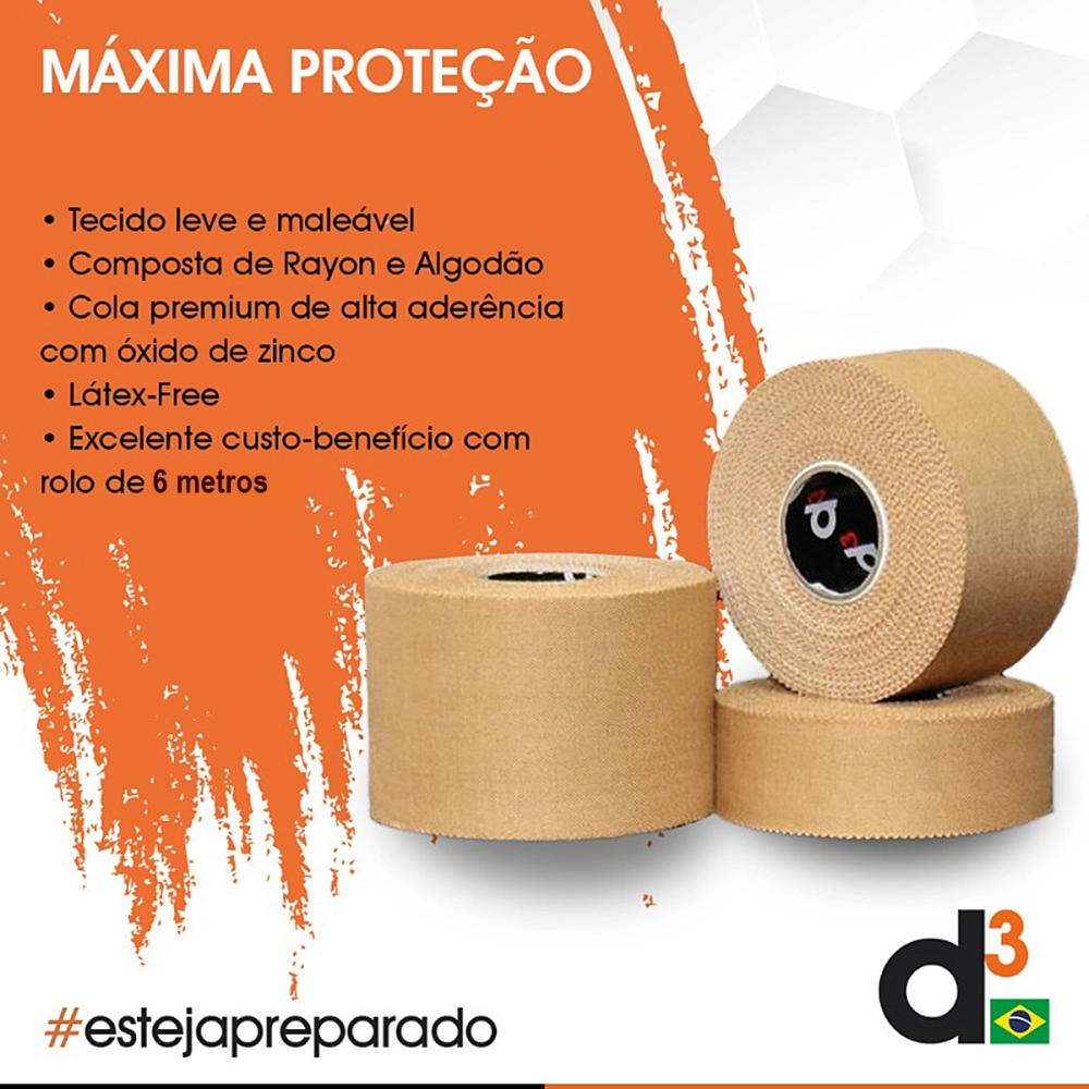 Bandagem Fita Faixa Rolo Kinesiológica Pós Operatório Cinesiologia Hidrofóbica Elástica Autoaderente Funcional 5cm x 6 Metros D3 Tape