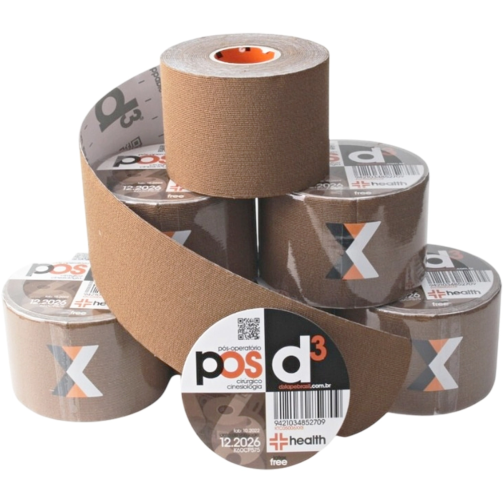 Bandagem Fita Faixa Rolo Kinesiológica Pós Operatório Cinesiologia Hidrofóbica Elástica Autoaderente Funcional 5cm x 6 Metros D3 Tape