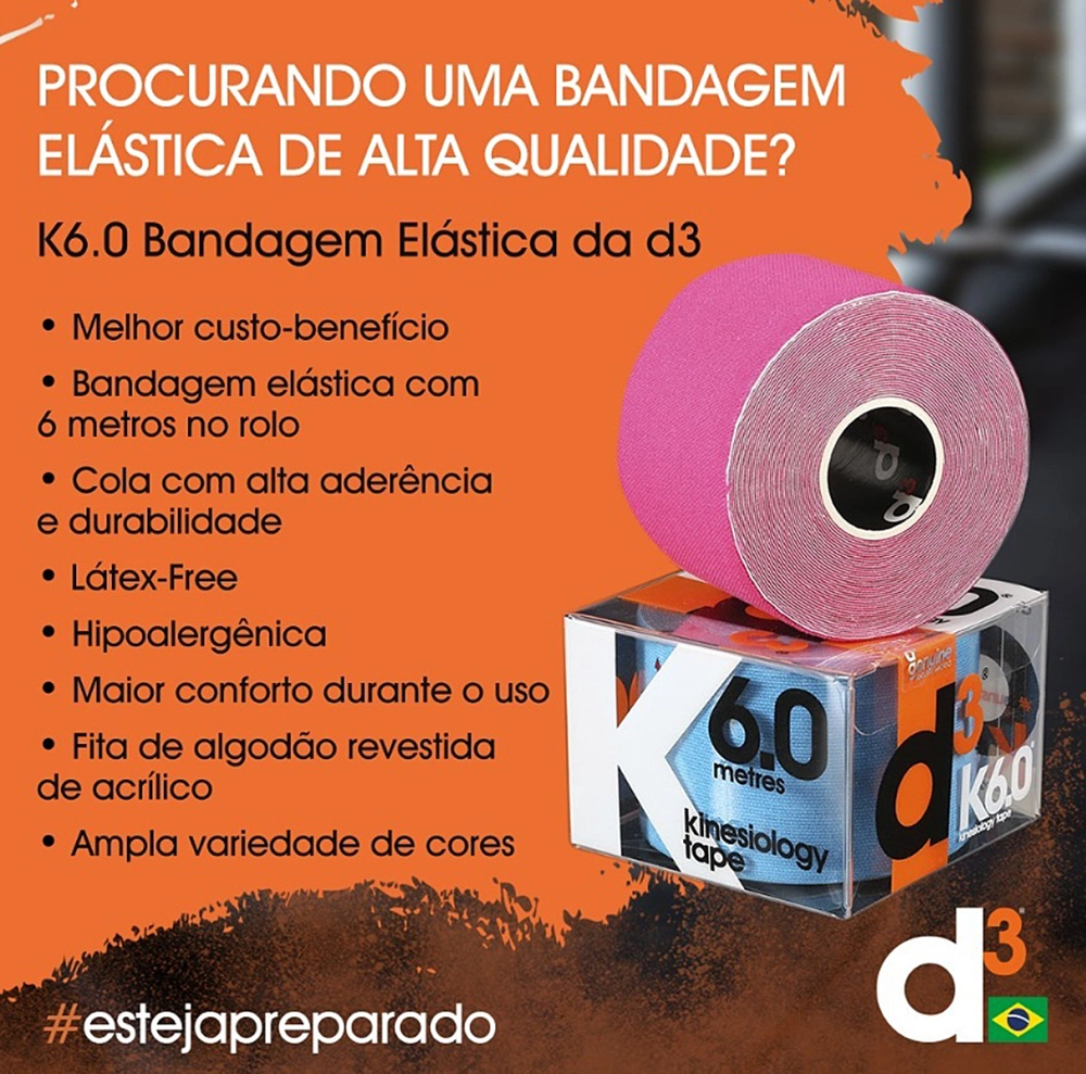 Bandagem Fita Rolo Elástica Adesiva Autoaderente Funcional Kinesiológica Premium K6.0 Esportiva 5 CM x 6 M D3 Tape      