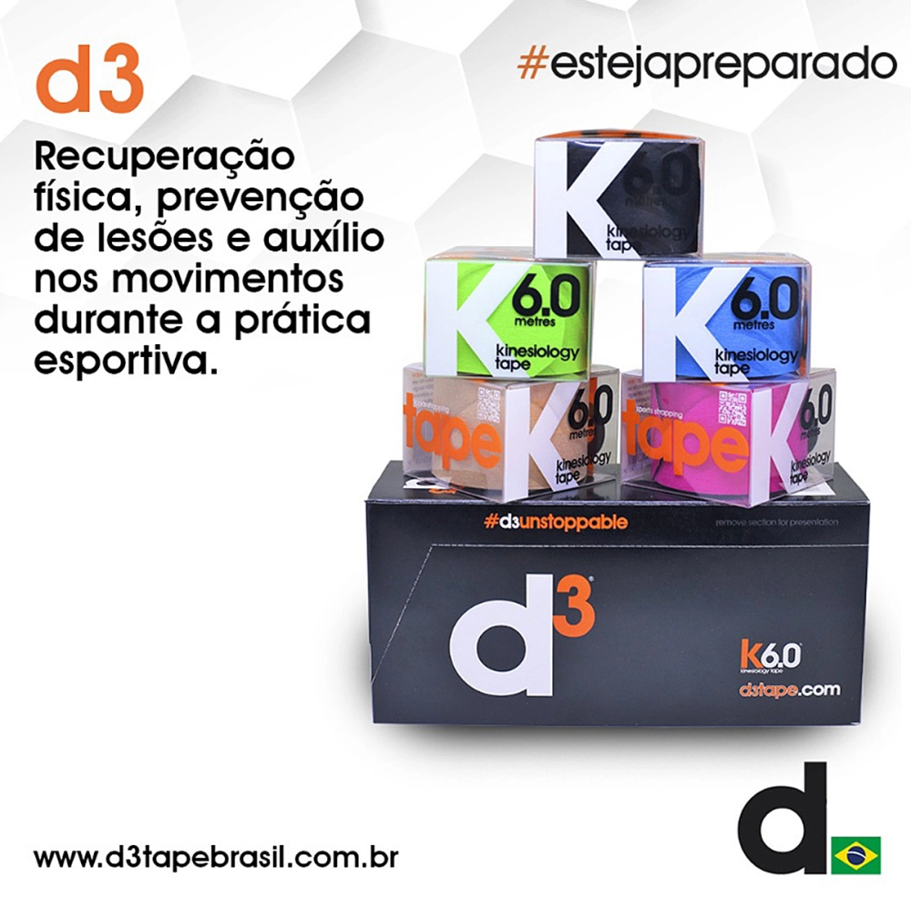 Bandagem Fita Rolo Elástica Adesiva Autoaderente Funcional Kinesiológica Premium K6.0 Esportiva 5 CM x 6 M D3 Tape      